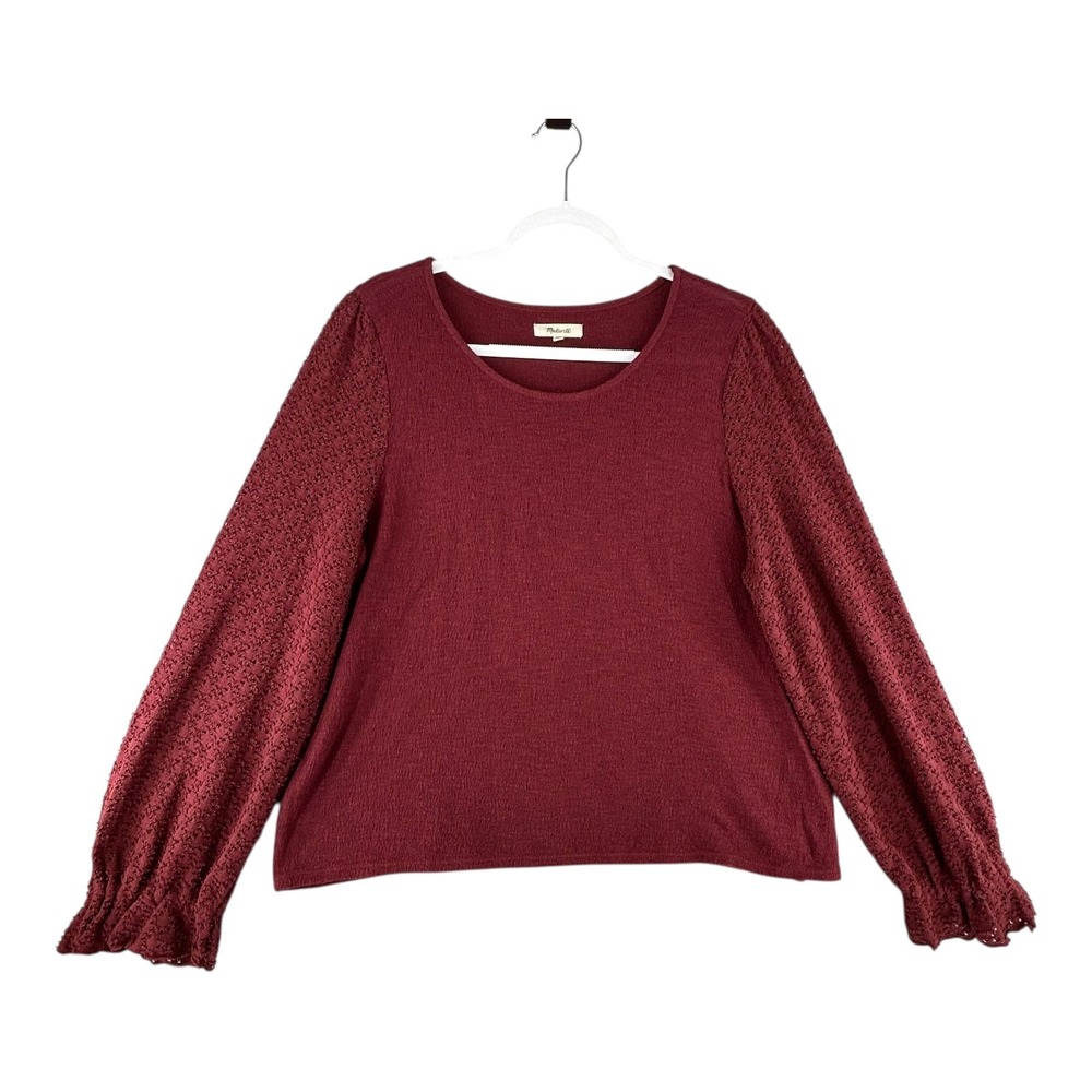 Madewell Texture & Thread Eyelet Mix Ruffle Sleeve Top Wine Red Womens‎ Large